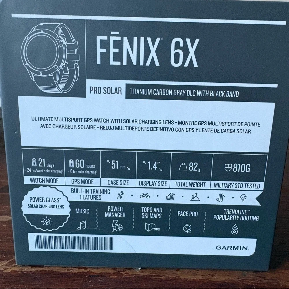 Garmin Fenix 6X Pro Solar in Carbon Gray w/ Black Band - Picture 2 of 6